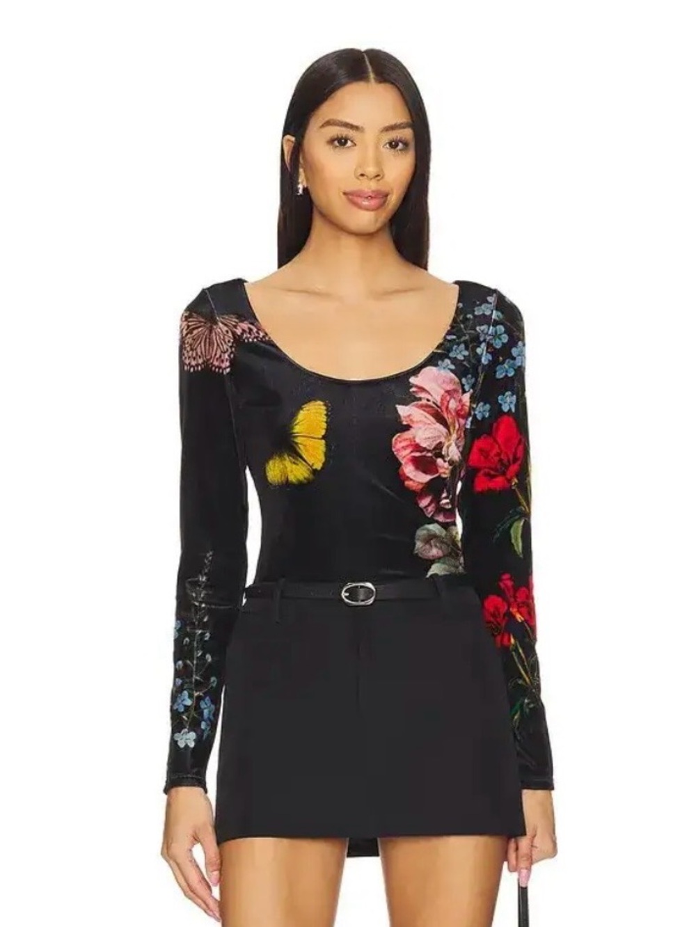 Sold Out Alice + Olivia Delaina In The Wind Floral Velvet Butterfly Top